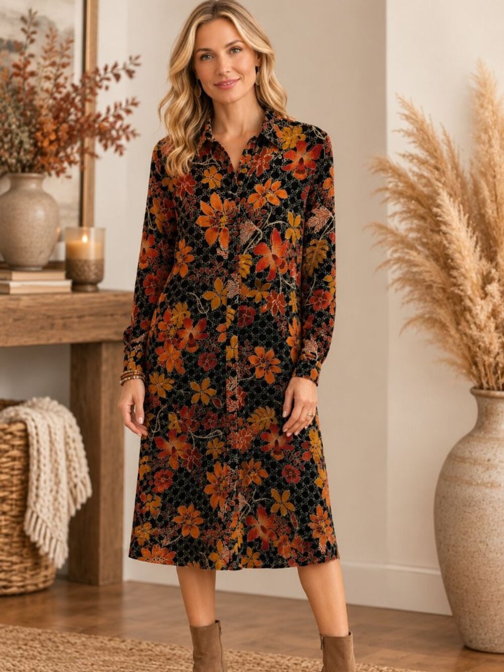 JOHNNY WAS Jasmoon Flore Velvet Relaxed Overshirt Dress Small